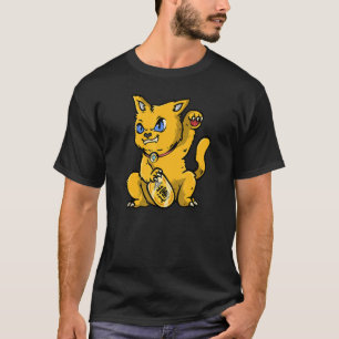 Japanese Gold Lucky Cat Maneki Neko 招き猫 Beckoning  T-Shirt