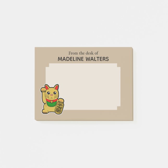 Japanese Golden Beckoning Cat Personalized Post-it Notes (Front)