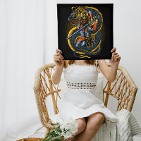 Japanese Golden Dragon and Samurai Warrior  Poster