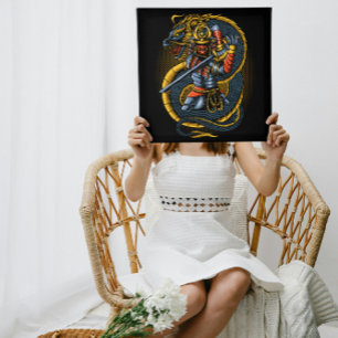 Japanese Golden Dragon and Samurai Warrior Poster