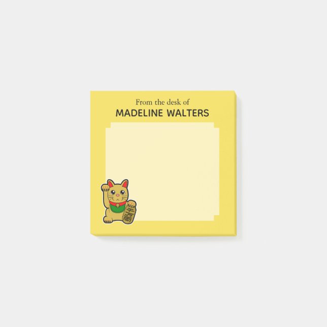 Japanese Golden Lucky Cat Personalized Post-it Notes (Front)