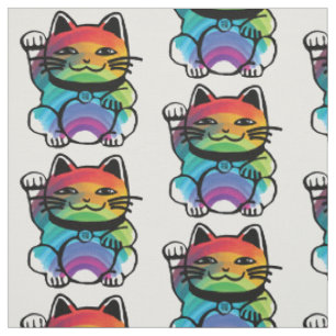 Japanese Good Luck Cat with Rainbow Fabric