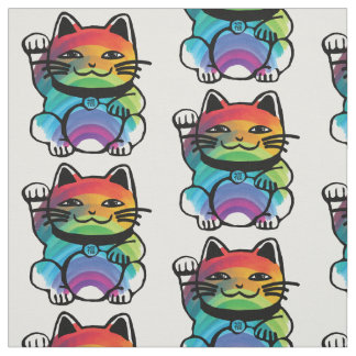 Japanese Good Luck Cat with Rainbow Fabric