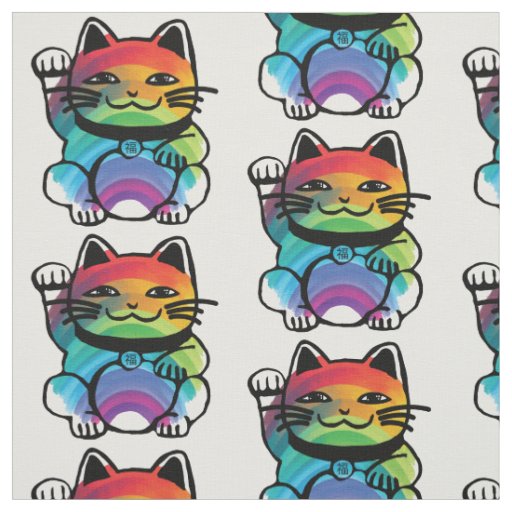 Japanese Good Luck Cat with Rainbow Fabric