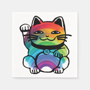 Japanese Good Luck Cat with Rainbow Napkins