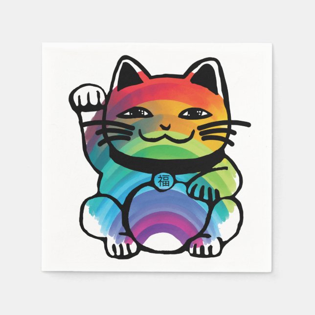 Japanese Good Luck Cat with Rainbow Napkins (Front)