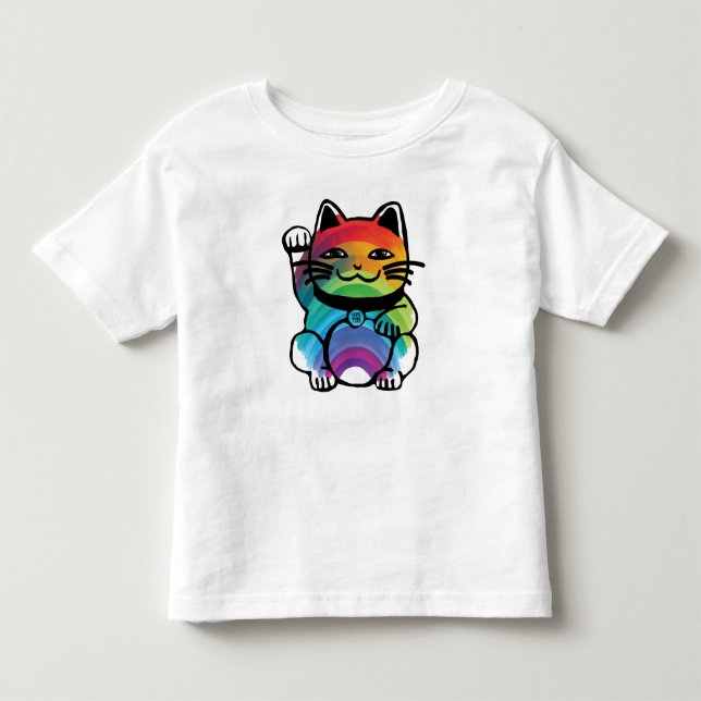 Japanese Good Luck Cat with Rainbow Toddler T-shirt (Front)