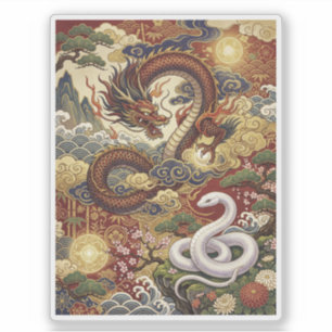 Japanese Good Luck Design: “Dragon and White snake Sticker