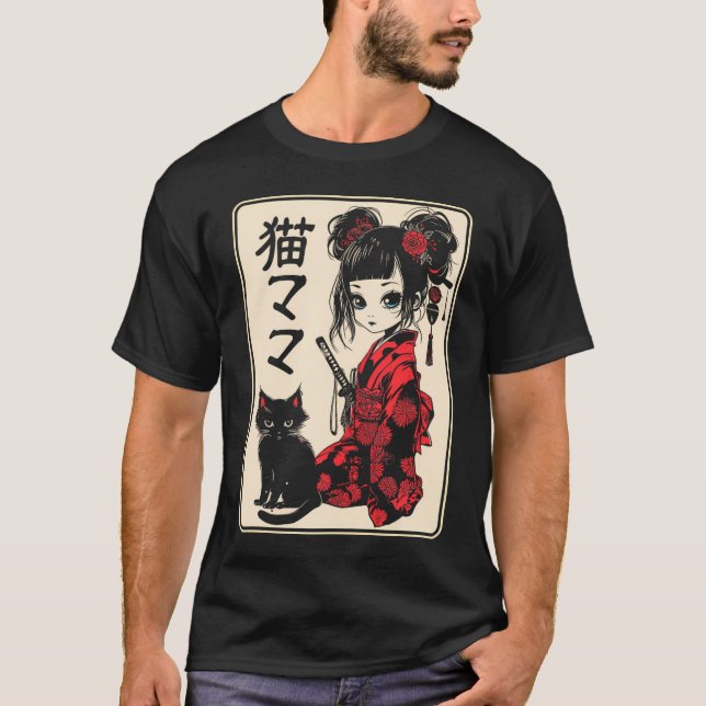 Japanese Gothic Kawaii Anime Samurai Cat Mom Woman T-Shirt (Front)