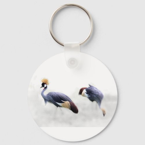 Japanese Gray Crowned Cranes Keychain