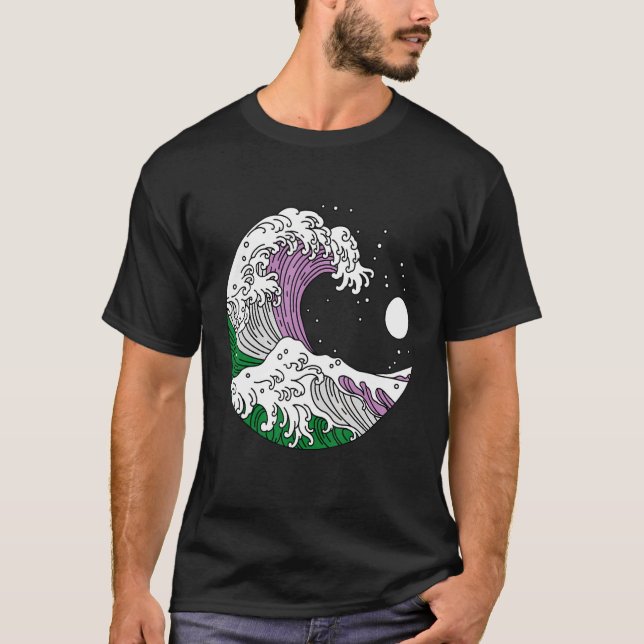 Japanese Great Wave Genderqueer Pride Gender Queer T-Shirt (Front)