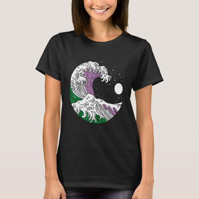 Japanese Great Wave Genderqueer Pride Gender Queer T-Shirt (Front)