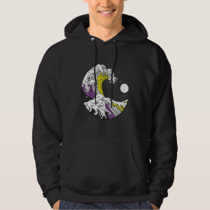 Japanese Great Wave Non Binary Pride Flag Nonbinar Hoodie