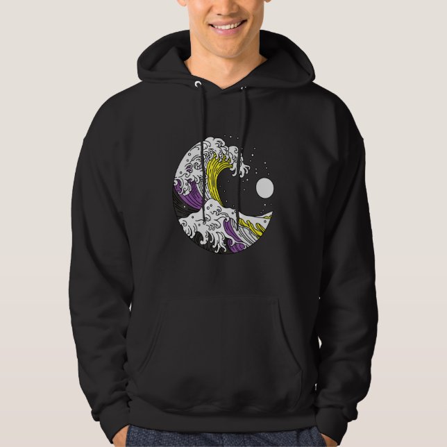 Japanese Great Wave Non Binary Pride Flag Nonbinar Hoodie (Front)