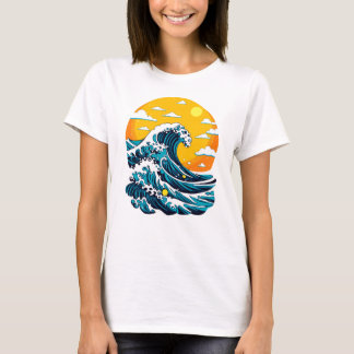 Japanese Great Wave Ocean Sunset Graphic Art T-Shirt
