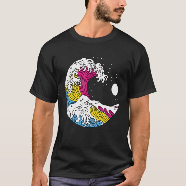 Japanese Great Wave Pansexual Pride Flag Pan LGBTQ T-Shirt (Front)