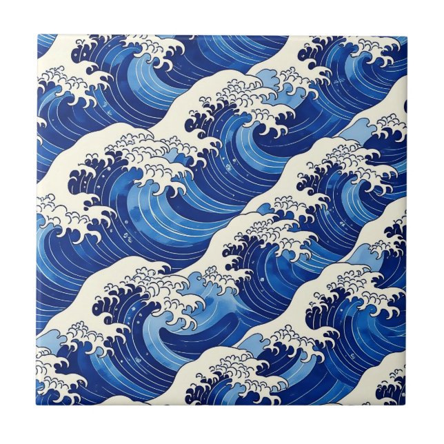 Japanese Great Wave Pattern Ocean  Ceramic Tile (Front)