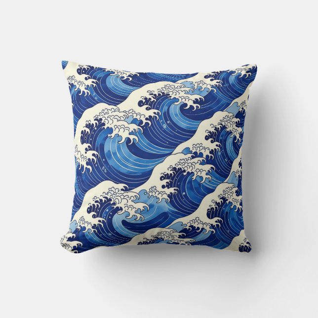 Japanese Great Wave Pattern Ocean  Throw Pillow (Front)