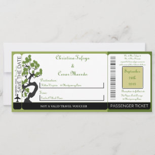 Japanese Green Bo Boarding Pass Wedding Invitation