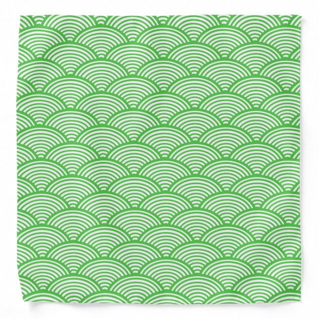 Japanese Green Fish Scales Wave Pattern Bandana (Front)