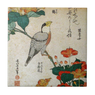Japanese Grosbeak and Mirabilis Jalapa (Hokusai) Ceramic Tile
