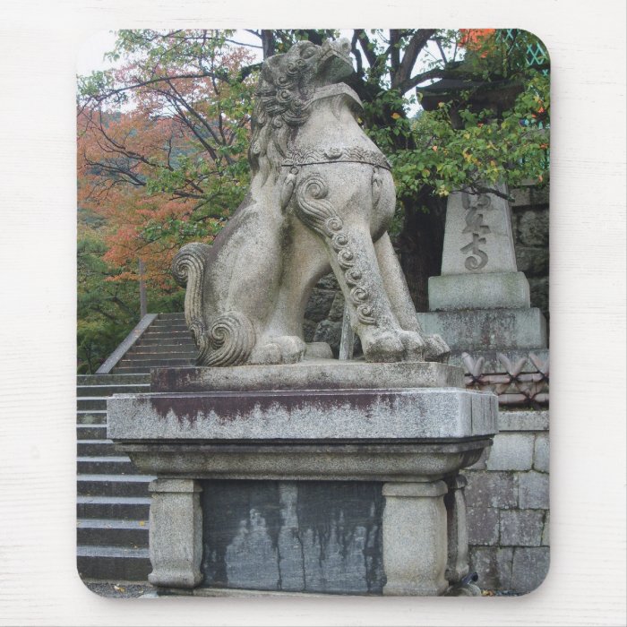 Japanese Guardian Lion Temple Statue Mousepad