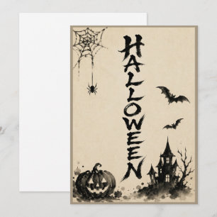 Japanese Halloweencard Sumi-e & Brush Calligraphy Card