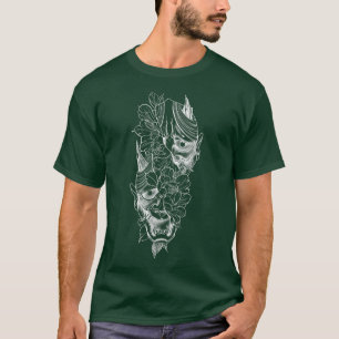 Japanese Hannya Mask Lotus Flower Art White T-Shirt