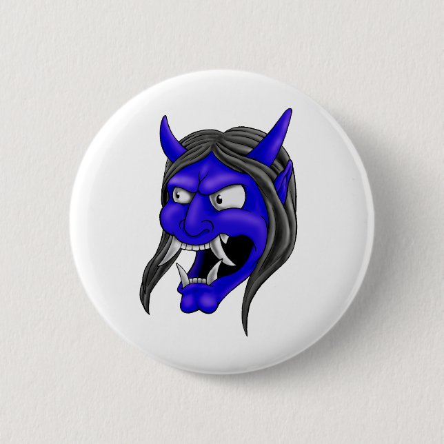Japanese Hannya Mask Pinback Button (Front)