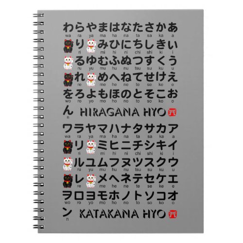 Japanese Hiragana  Katakana table Lucky Cat Notebook