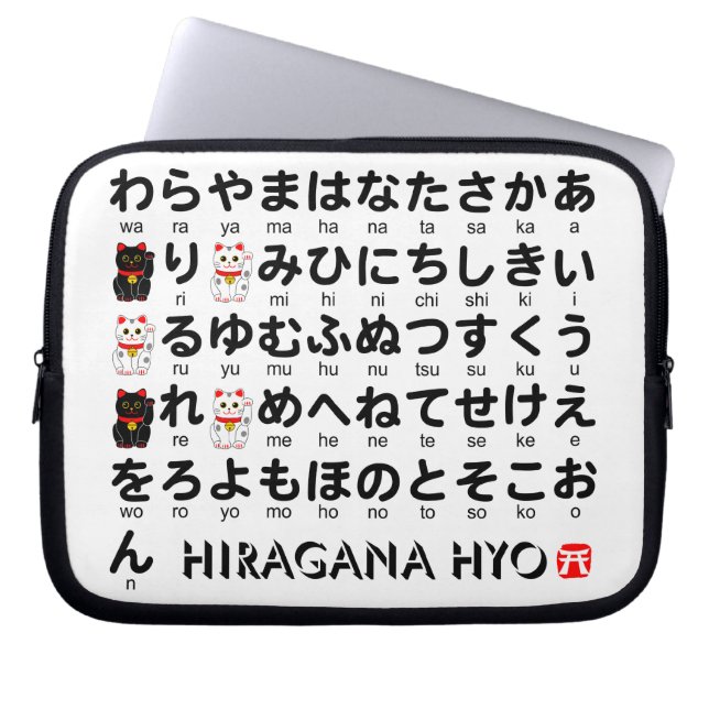 Japanese Hiragana table (Lucky Cat) Laptop Sleeve (Front)