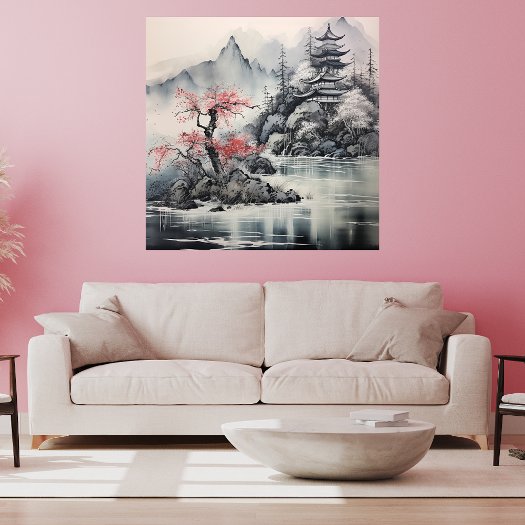 Japanese Hokusai Art Style Mountain Cherry Blossom