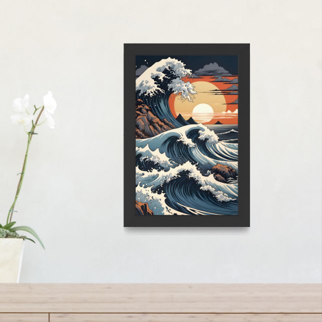 Japanese Hokusai Wave Framed Art (Entryway)