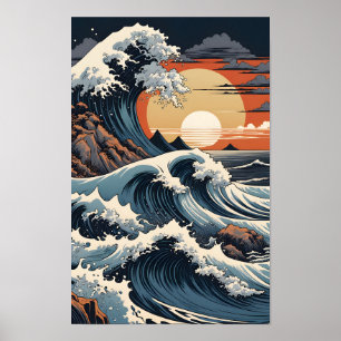 Japanese Hokusai Wave Poster