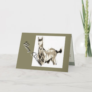 Japanese horse samurai art equestrian sumi holiday card