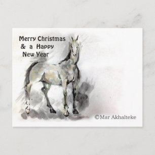 Japanese horse samurai art equestrian sumi holiday postcard