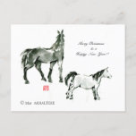 Japanese horse samurai art equestrian sumi holiday postcard