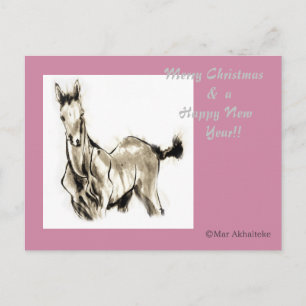 Japanese horse samurai art equestrian sumi holiday postcard