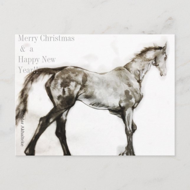 Japanese horse samurai art equestrian sumi holiday postcard (Front)
