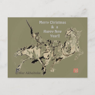 Japanese horse samurai art equestrian sumi holiday postcard