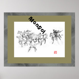Japanese horse samurai art equestrian sumi poster
