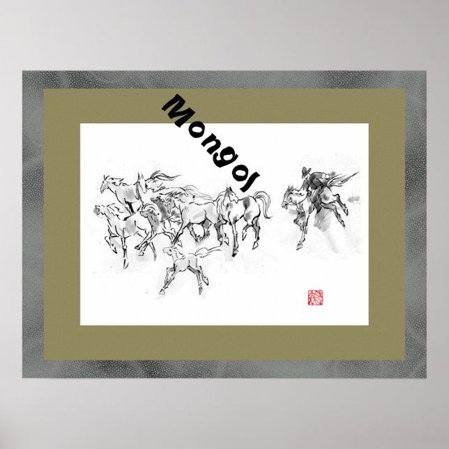Japanese horse samurai art equestrian sumi poster (Front)