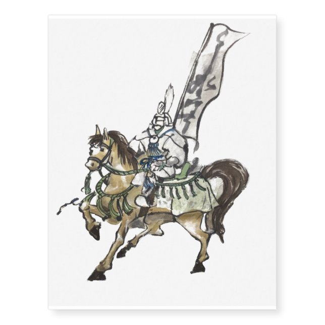 Japanese horse samurai art equestrian sumi temporary tattoos (Front)