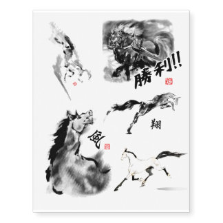 Japanese horse samurai art equestrian sumi temporary tattoos