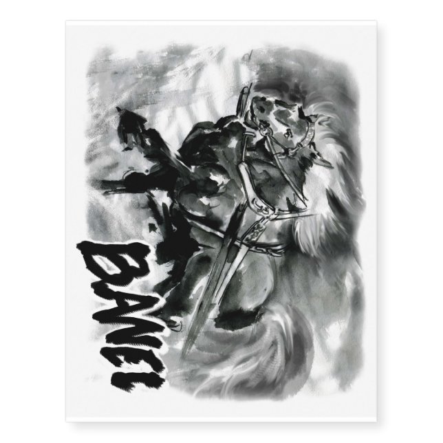 Japanese horse samurai art equestrian sumi temporary tattoos (Front)