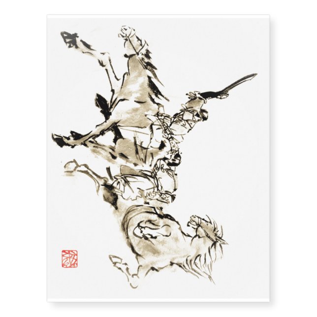 Japanese horse samurai art equestrian sumi temporary tattoos (Front)