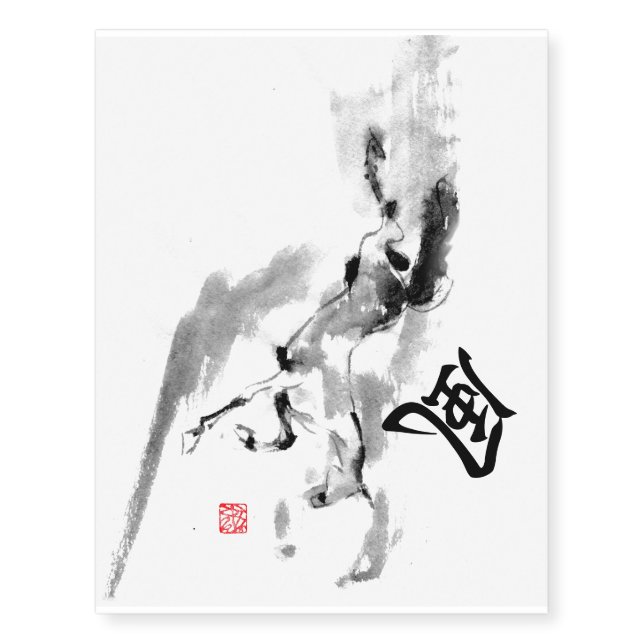 Japanese horse samurai art equestrian sumi temporary tattoos (Front)