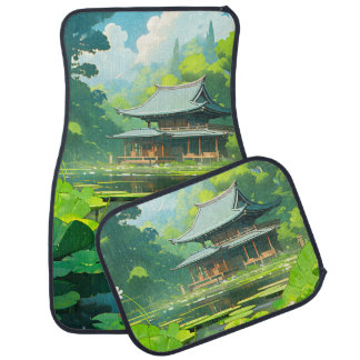 Japanese House and Lake with Green Lily Pads Car Floor Mat