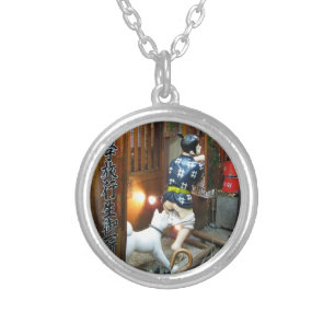 Japanese Humor - Dog Pulling Pants Down Silver Plated Necklace