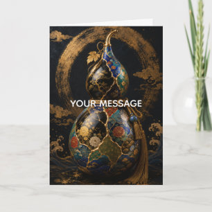 Japanese Hyotan Gourd Kintsugi Gold Art Personaliz Card